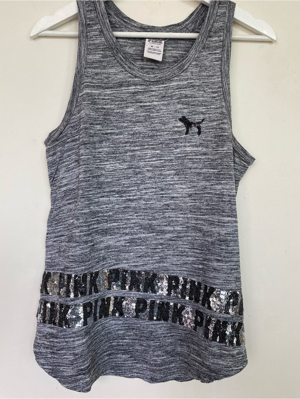 Pink Victoria's Secret Gray Marled Tank with Black Logo